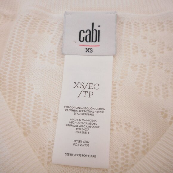 CAbi White Lacey Pullover Spring 23, #6389 Women's size XS Sweater Open-Knit - Picture 7 of 9
